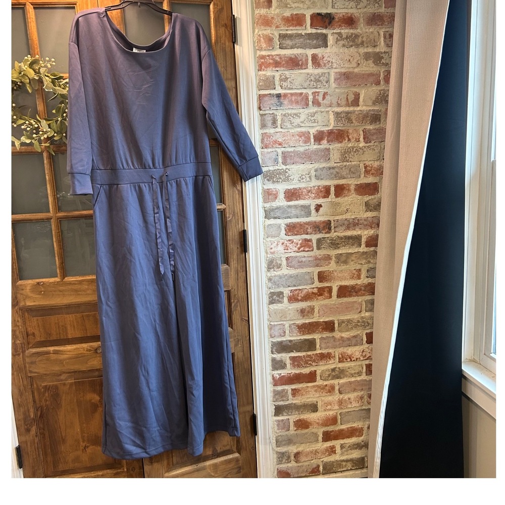 Serra Casual‎ Romper Women XL Blue Wide Leg 3/4 Sleeve Drawstring Modal Jumpsuit